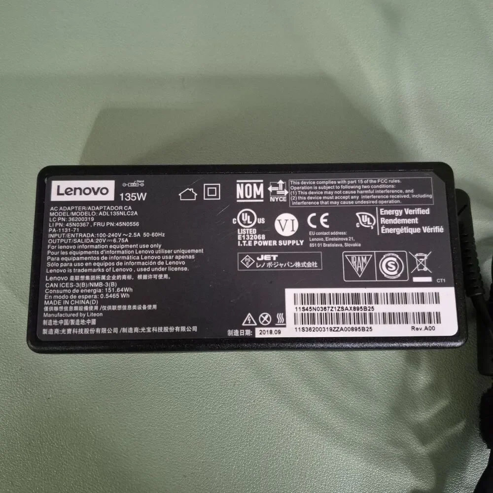 Genuine Lenovo ADL135NLC3A 135W 20V 6.75A AC Adapter Yellow Slim Tip